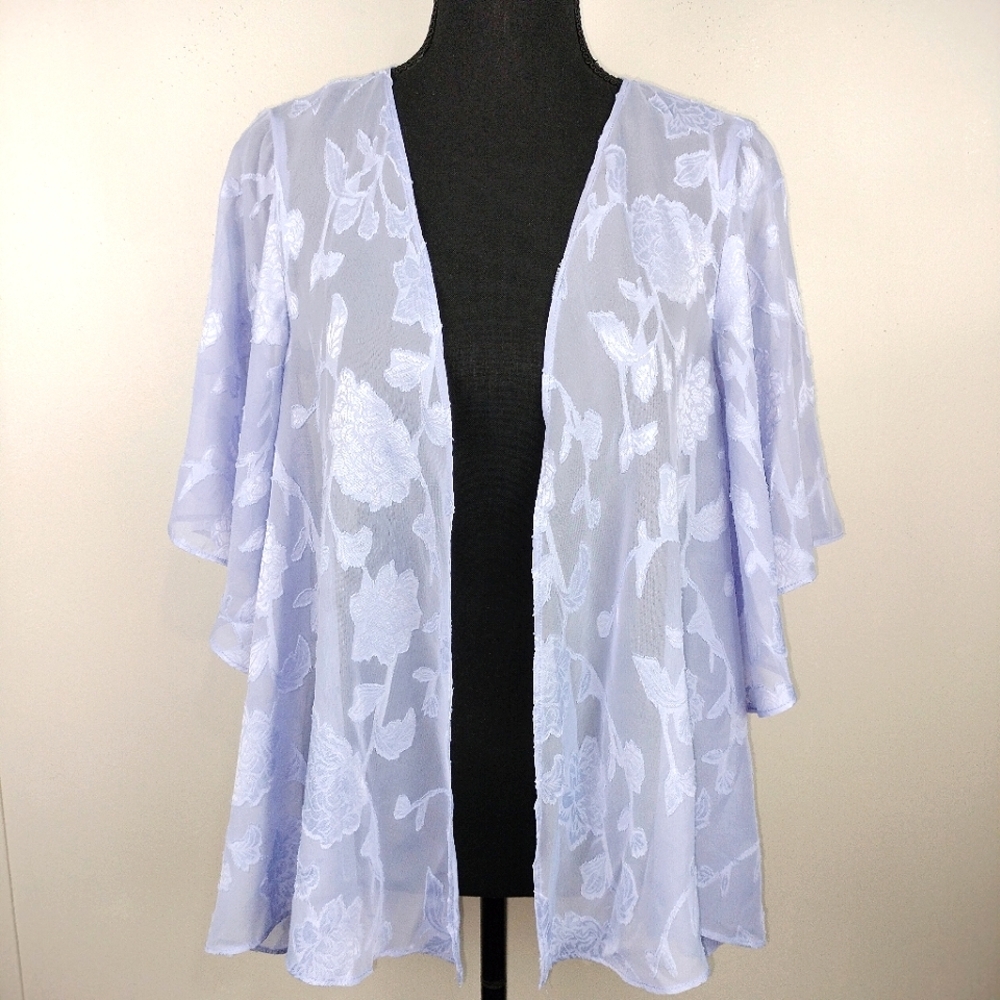 Elizabeth Williams Rose Pattern Sheer Open Front Lightweight Duster Sz. M